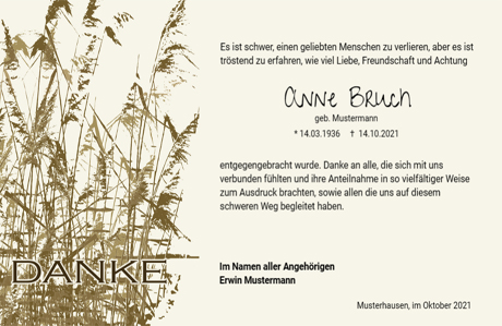 Trauer Danksagungskarten Gras am See